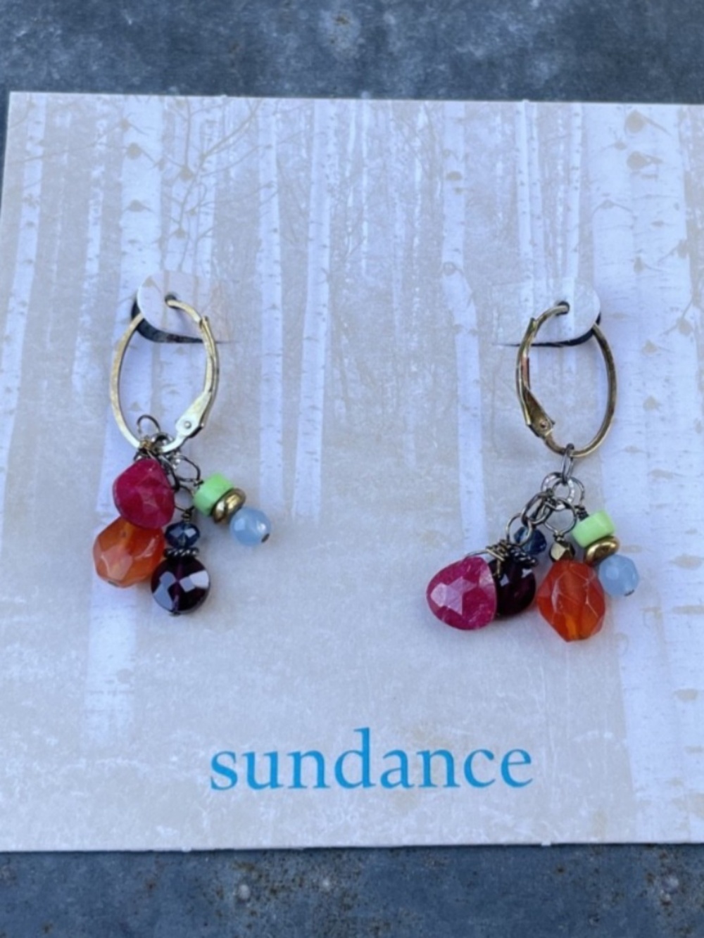 Sundance multicolor Gemstones and Brass Drop Earrings